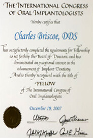 The International Congress of Oral Implantologists award for Dr. Charles Briscoe 2007