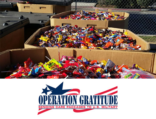 Large boxes of candy to be sent in care packages to military families